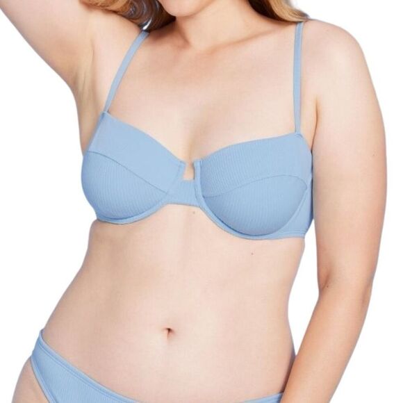 NEW Shade & Shore Ribbed Underwire Bikini Light Blue Top 32B - Picture 1 of 7